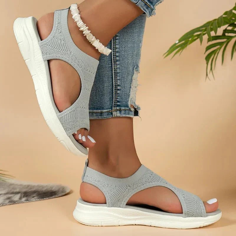 Open Toe Knit Cutout Slip On Wedge Sandals