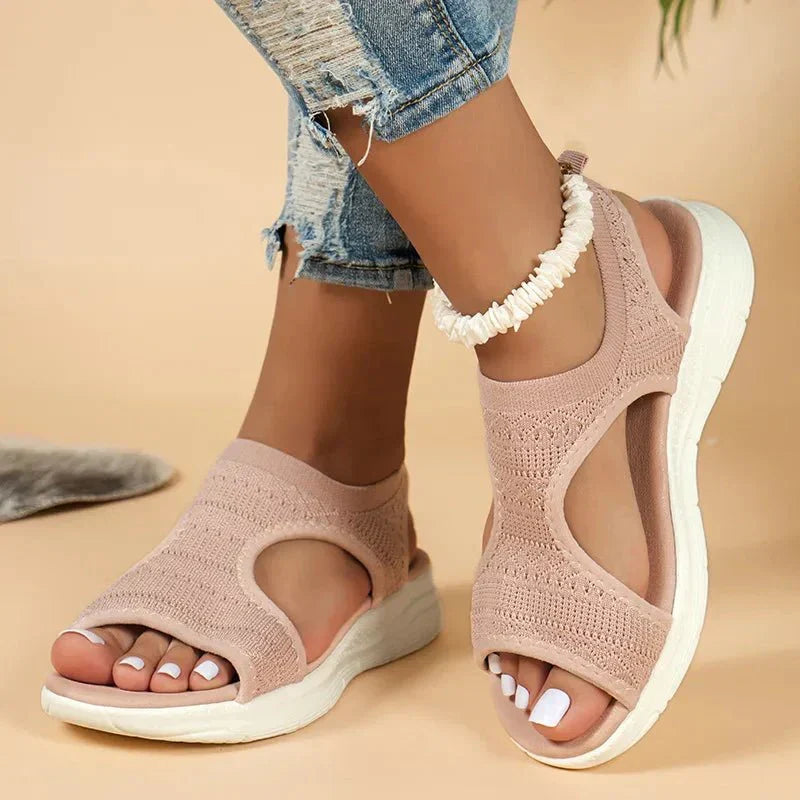 Open Toe Knit Cutout Slip On Wedge Sandals