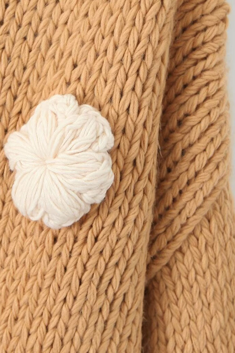 Vintage 3D Flower Oversized Chunky Yarn Winter Crochet Knit Pullover Sweater