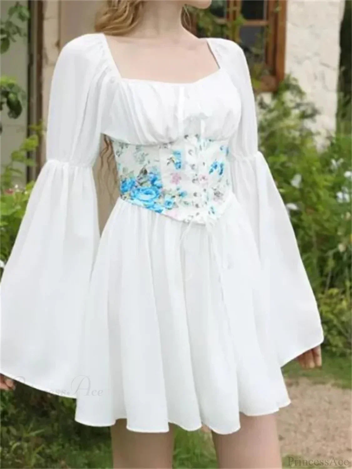 Floral Print Off Shoulder Ruffle Lace Up Corset Mini Dress