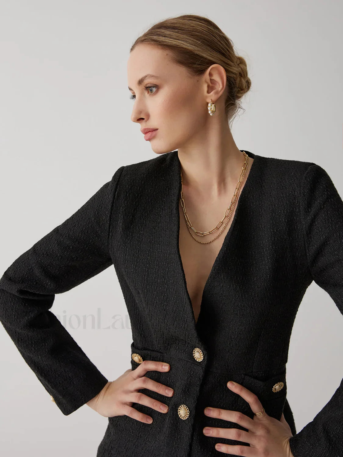 Vintage Black Graceful Tweed Blazer