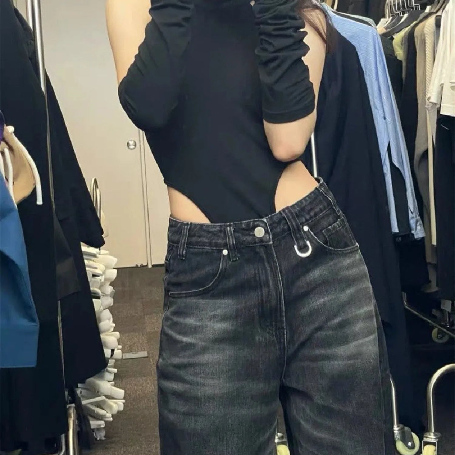 Vintage Black Wash Trendy Baggy Boyfriend Jeans