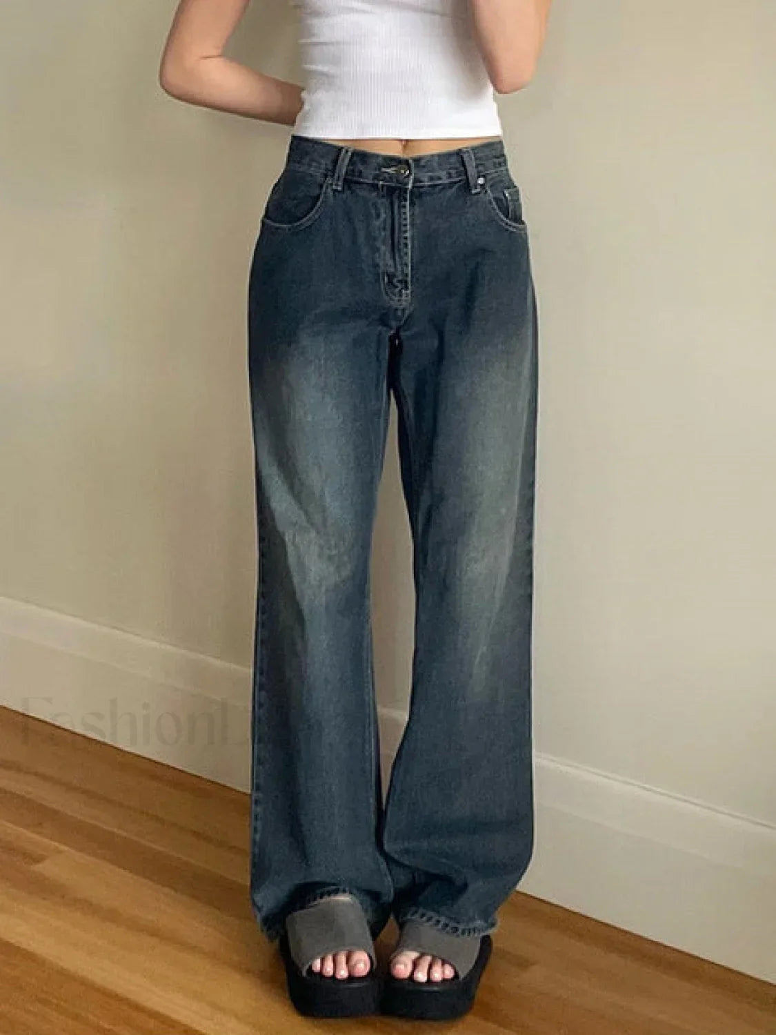 Vintage Blue Graceful Wash Boyfriend Jeans Dark Blue / L women clothing