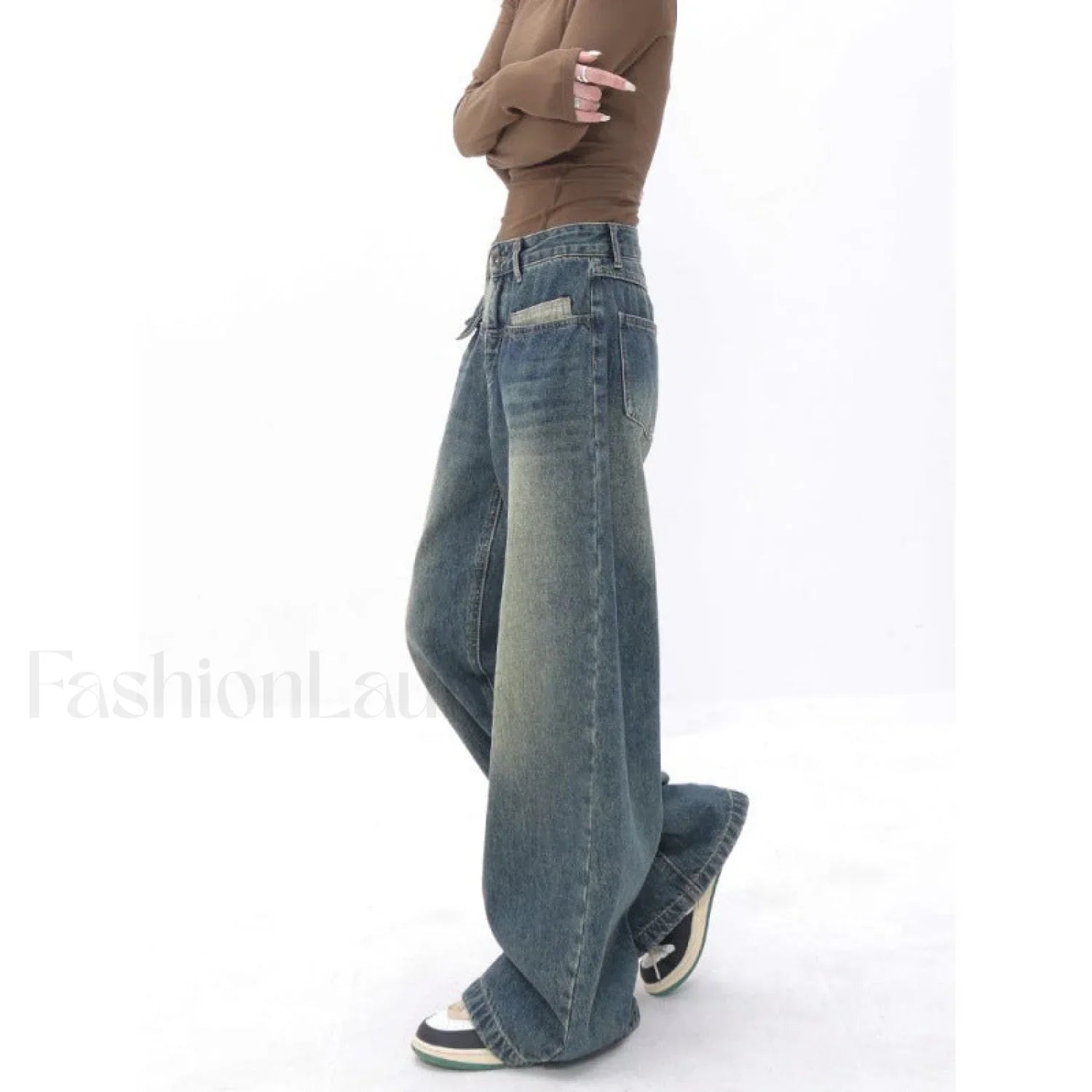 Vintage Blue Wash Trendy Patchwork Boyfriend Jeans