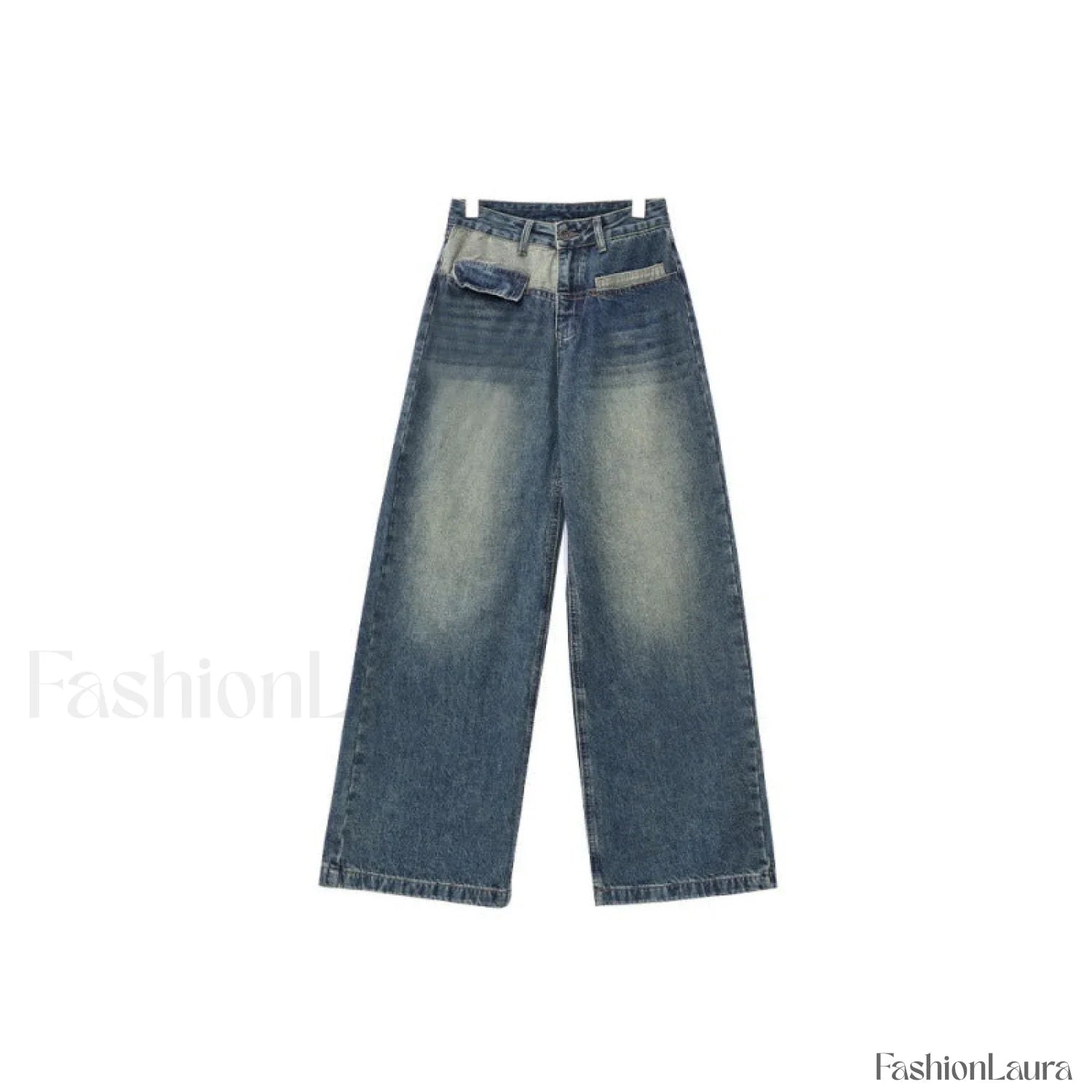 Vintage Blue Wash Trendy Patchwork Boyfriend Jeans
