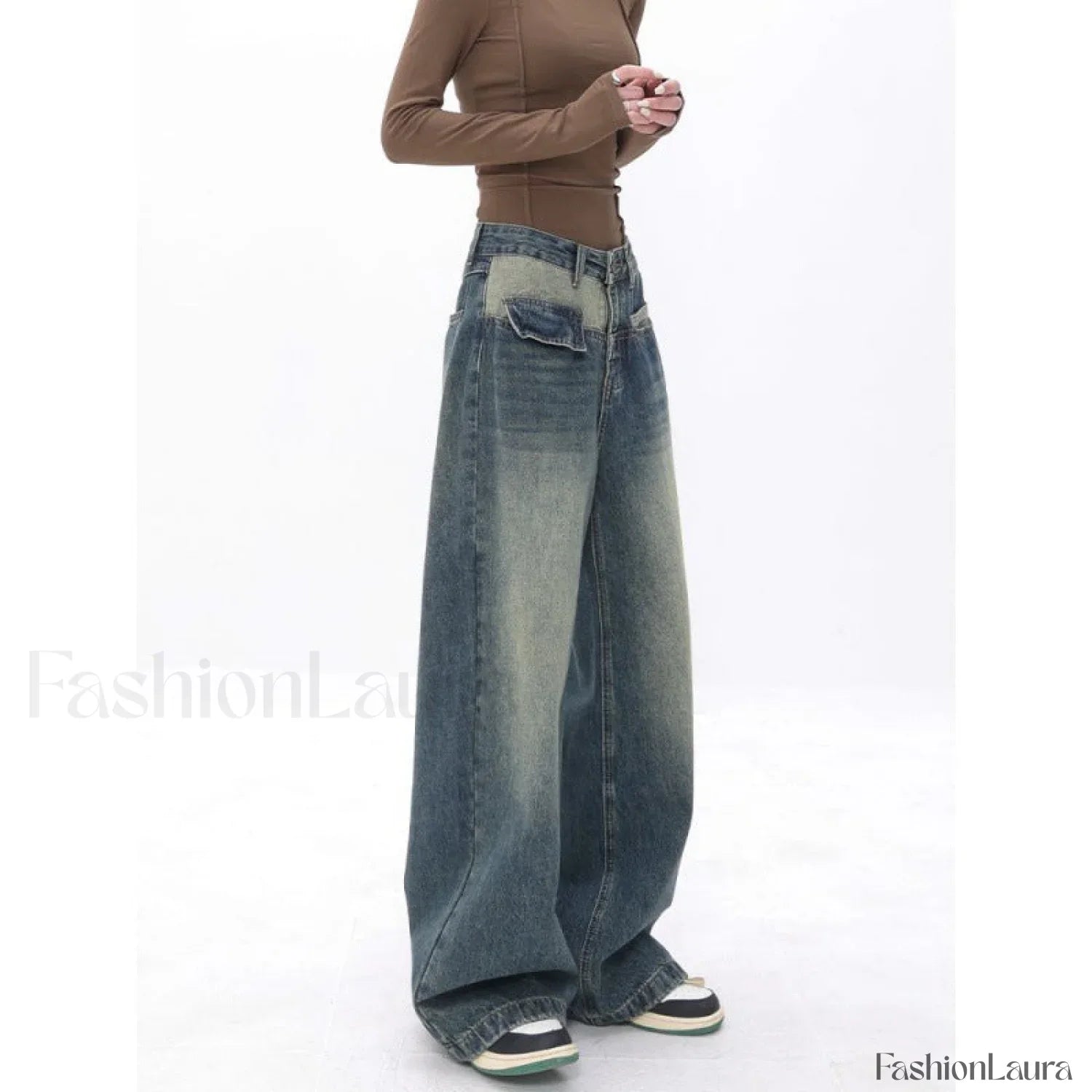 Vintage Blue Wash Trendy Patchwork Boyfriend Jeans