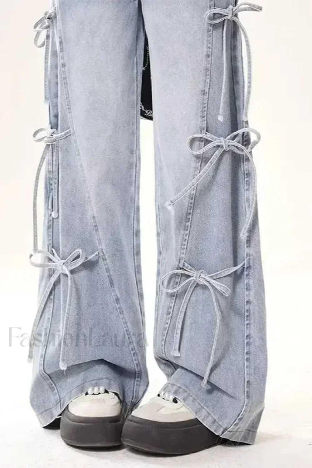 Vintage Bow Bandage Wide Leg Jeans