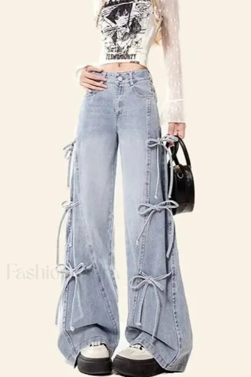 Vintage Bow Bandage Wide Leg Jeans