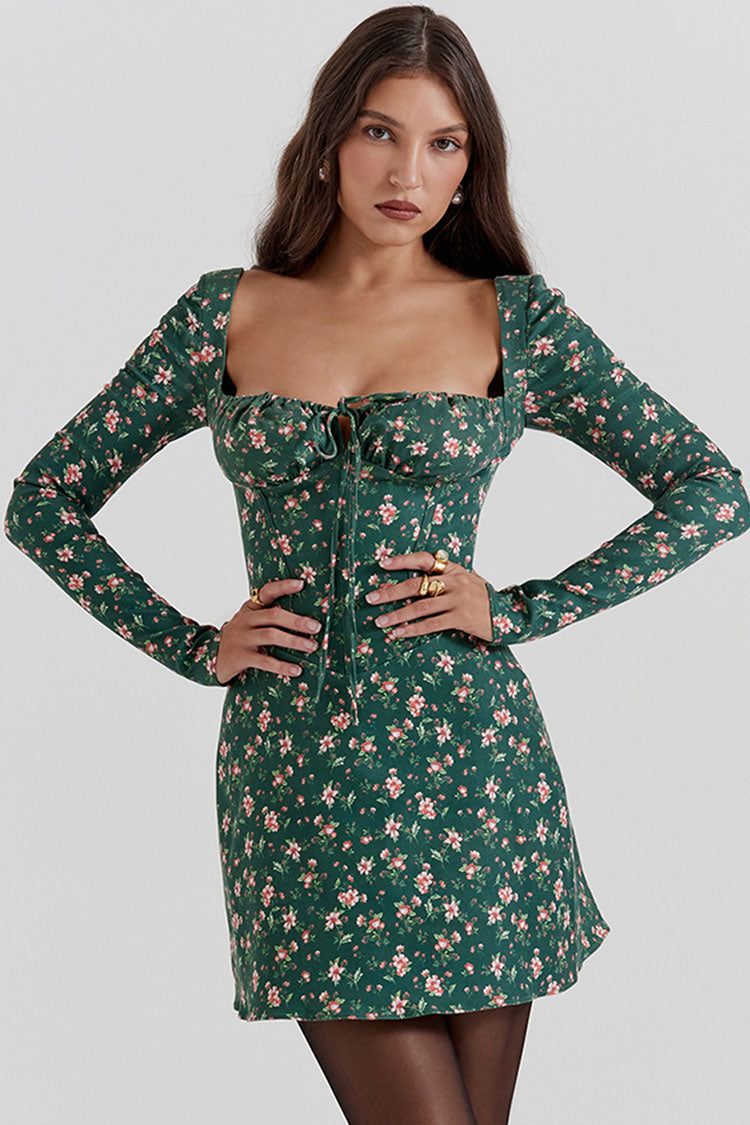 Floral Sweetheart Long Sleeve Corset Mini Party Dress