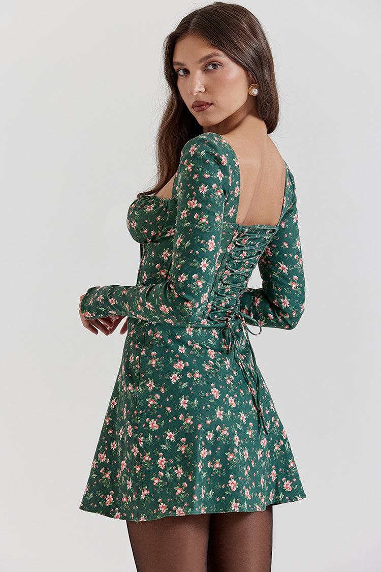 Floral Sweetheart Long Sleeve Corset Mini Party Dress
