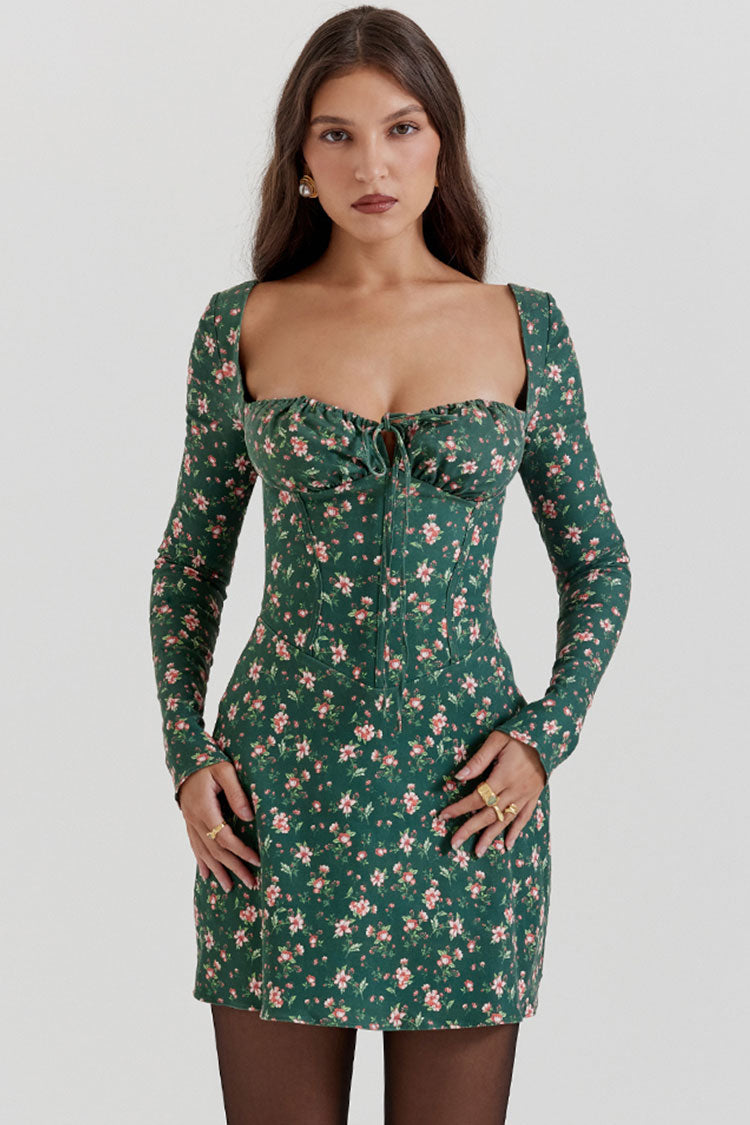 Floral Sweetheart Long Sleeve Corset Mini Party Dress