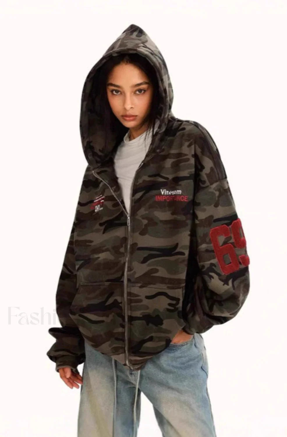 Vintage Camouflage Zip-Up Hoodie