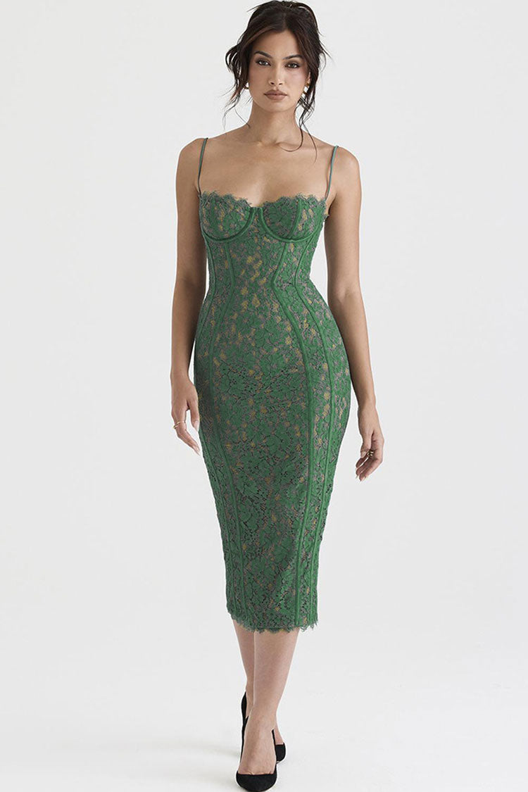 Lace V-Neck Sleeveless Bodycon Midi Cocktail Dress