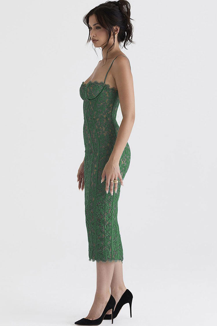 Lace V-Neck Sleeveless Bodycon Midi Cocktail Dress