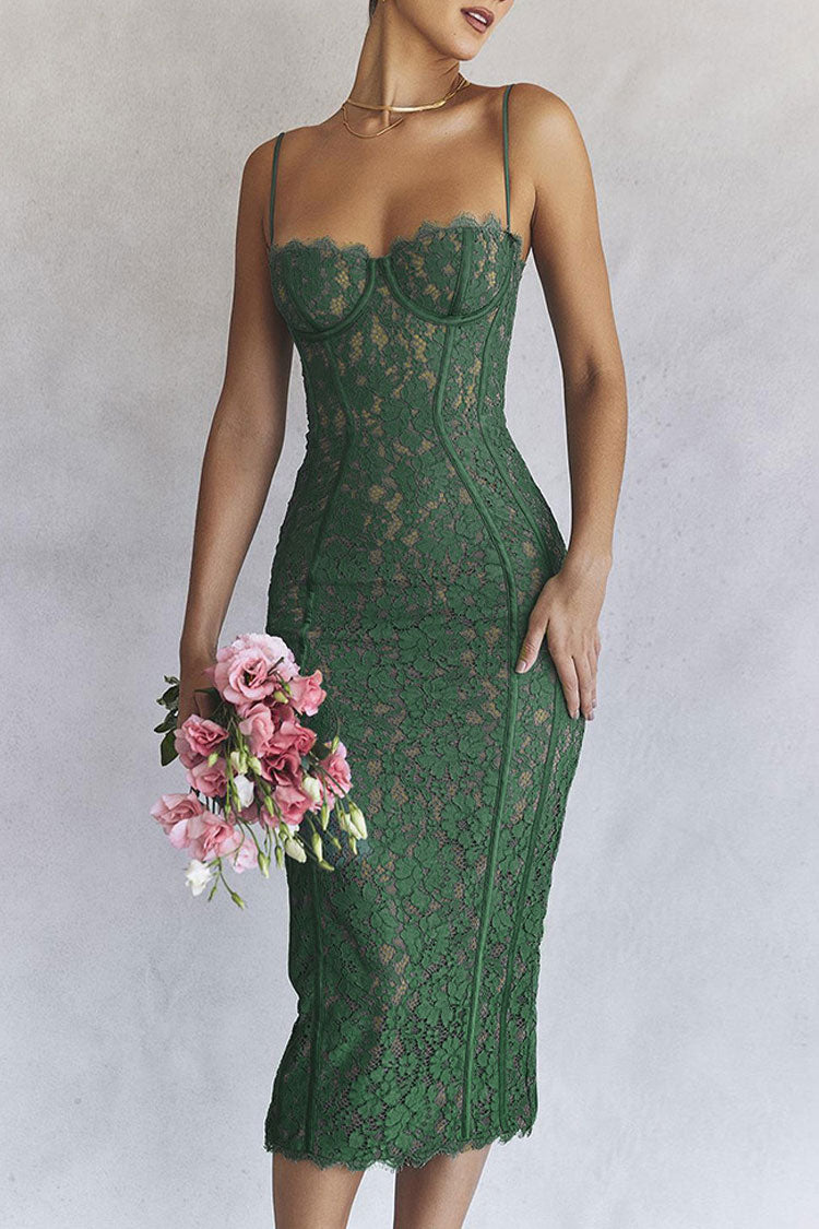 Lace V-Neck Sleeveless Bodycon Midi Cocktail Dress