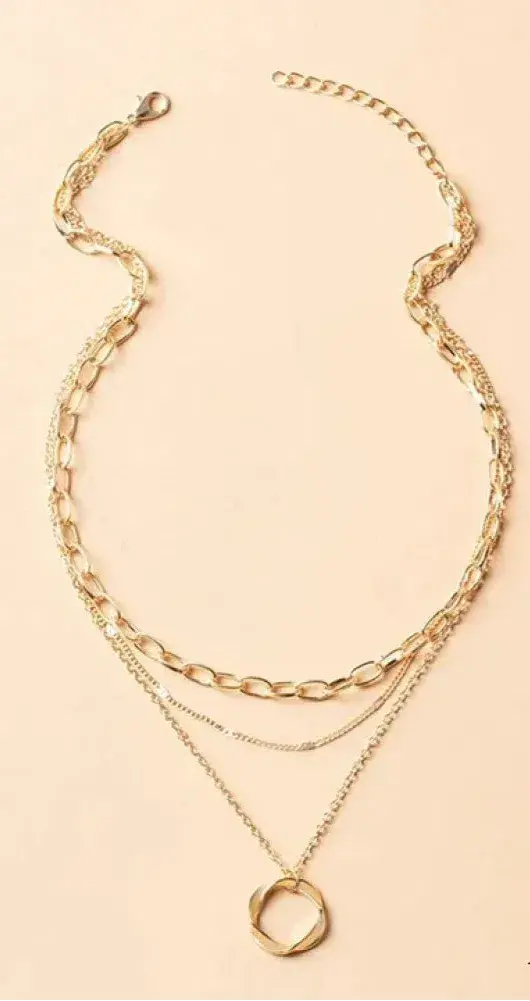 Three Layer Chain Circle Pendant Necklace
