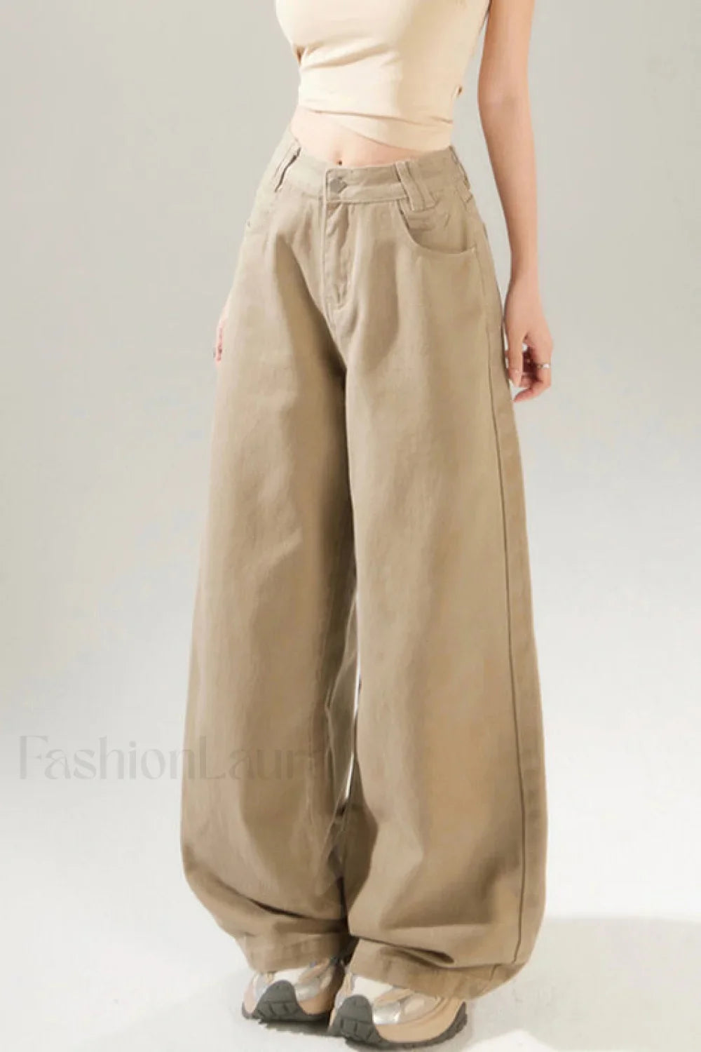 Vintage High Rise Wide Leg Long Jeans Khaki / XS