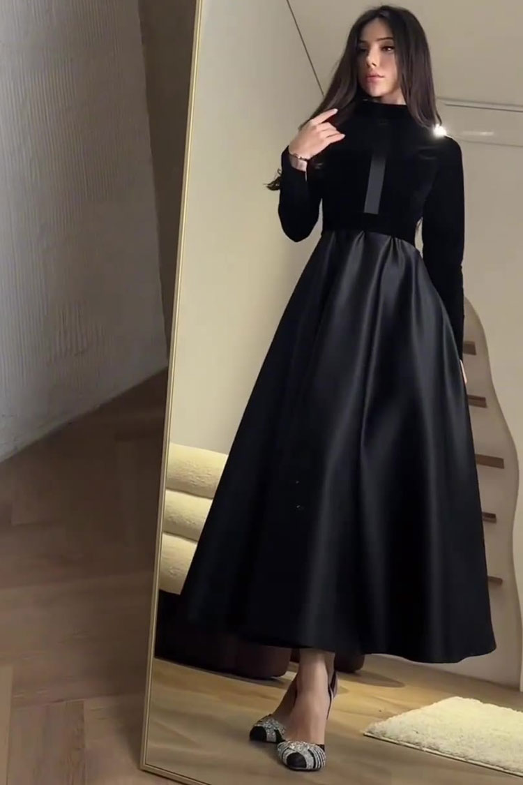 Velvet Satin Long Sleeve High Waist Maxi Dress