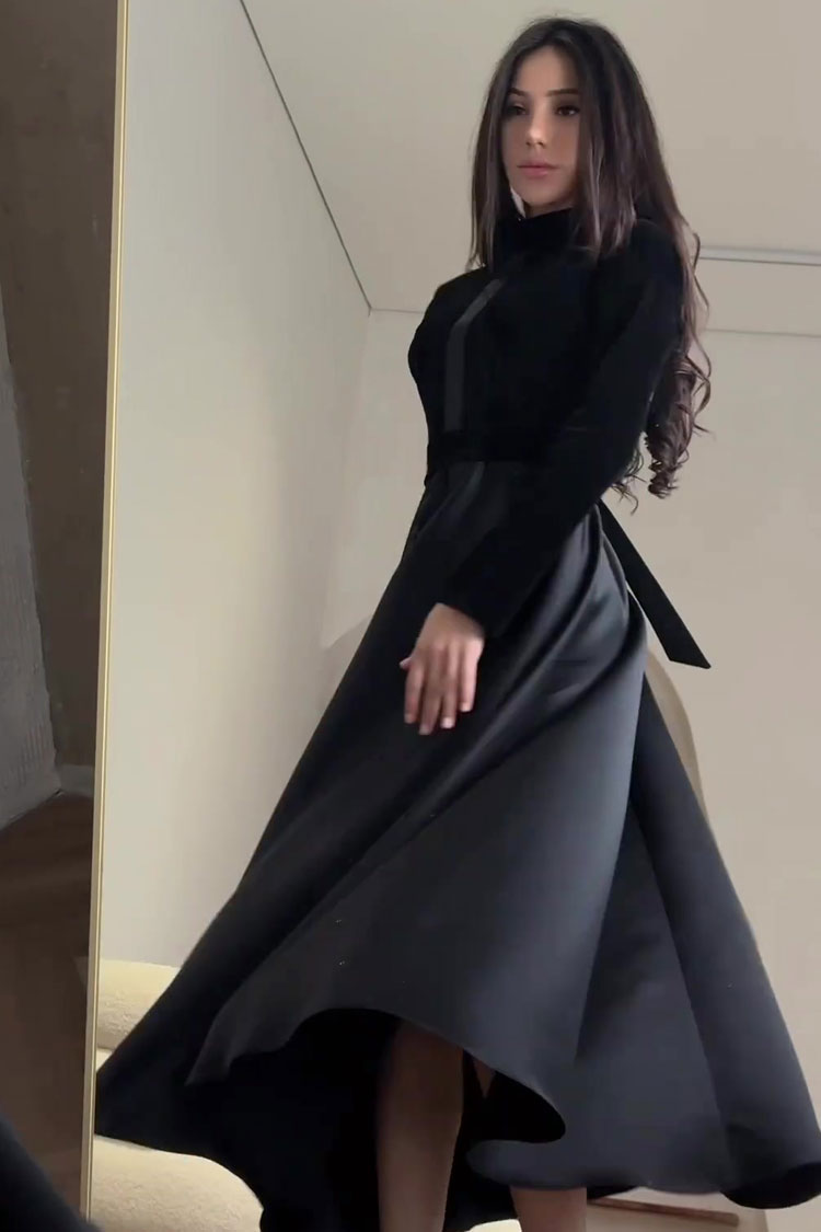 Velvet Satin Long Sleeve High Waist Maxi Dress