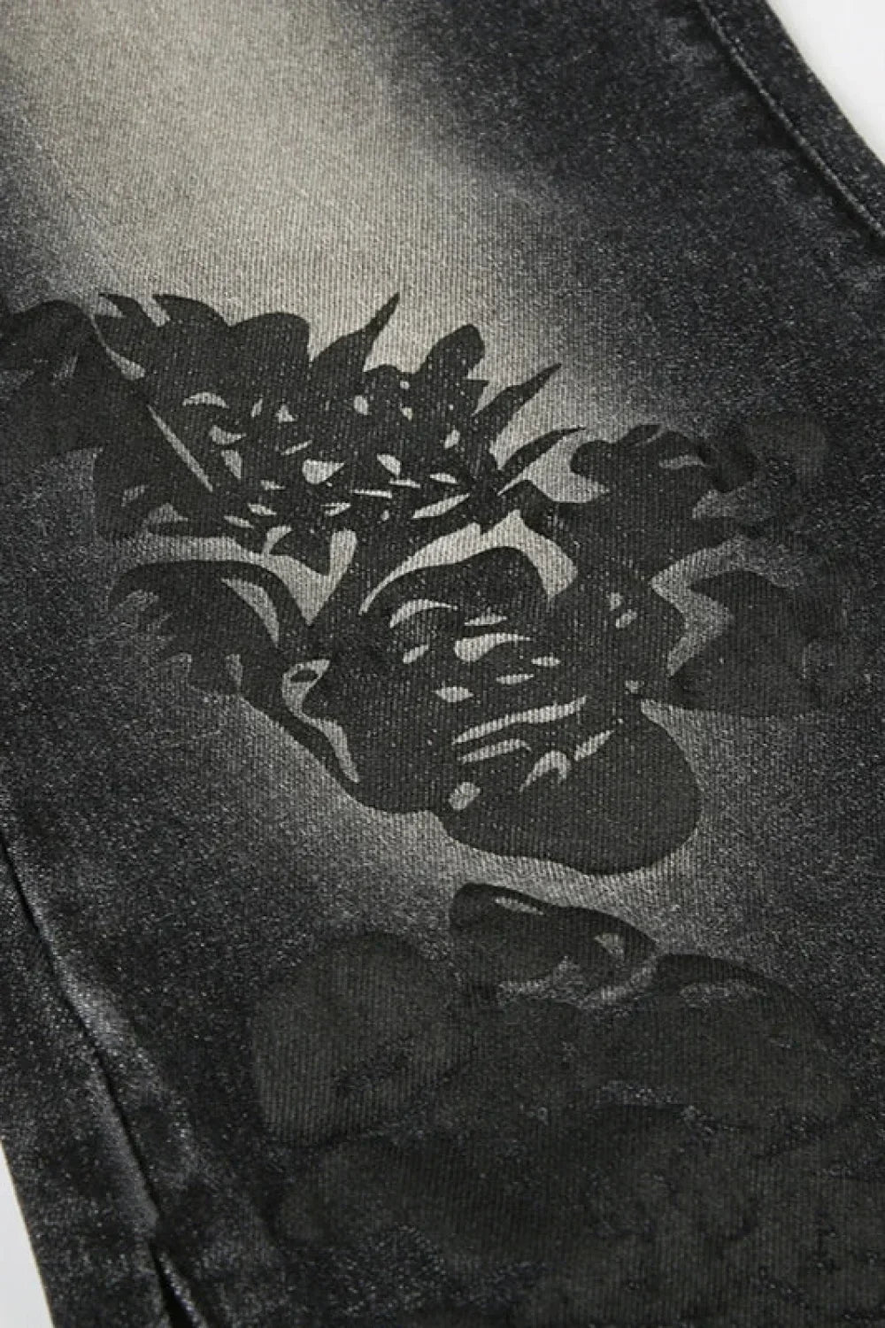 Vintage Plant Print Flared Jeans