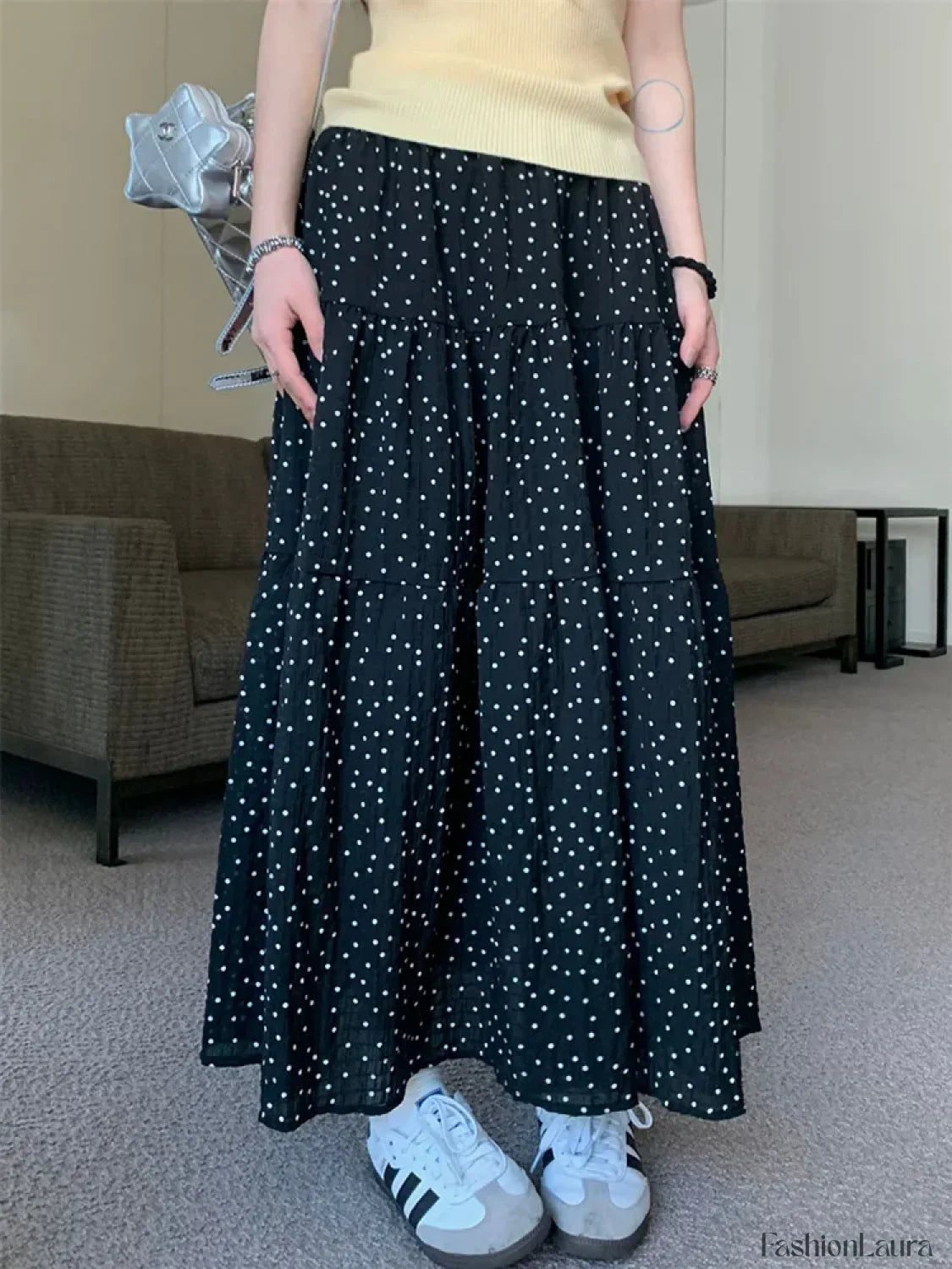 Vintage Polka Dot Long Skirt