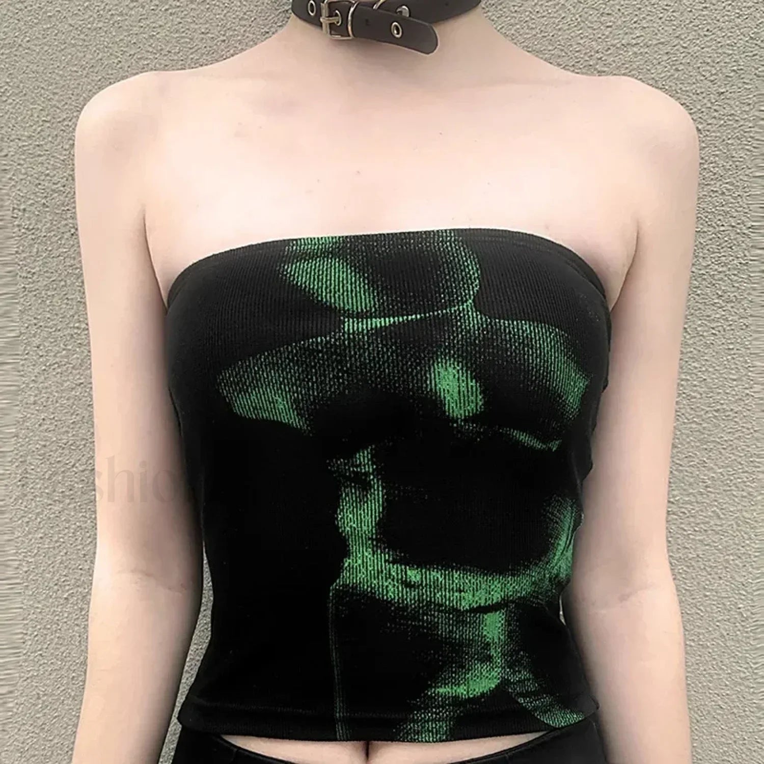 Vintage Punk Strapless Backless Crop Top