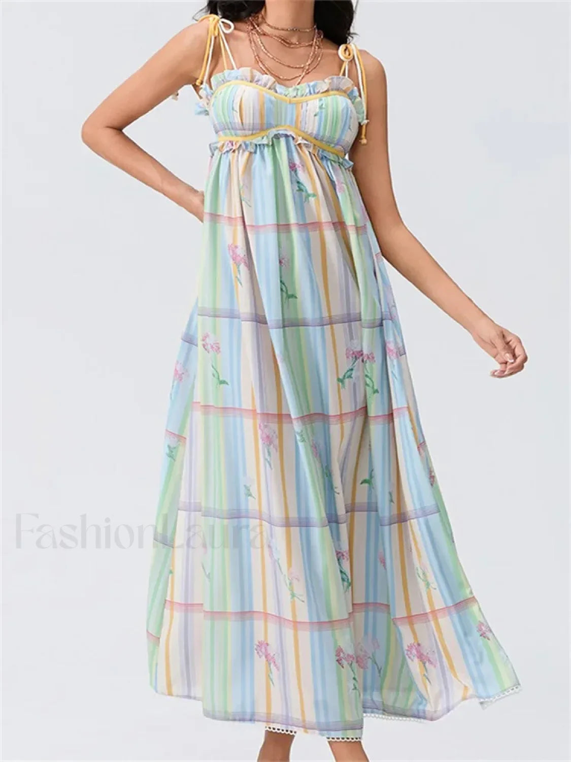 Vintage Ruched Print Strap Maxi Dress
