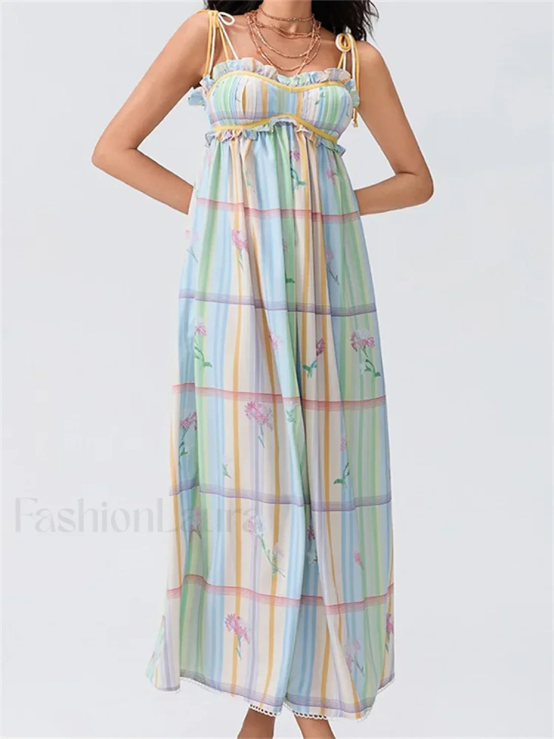 Vintage Ruched Print Strap Maxi Dress