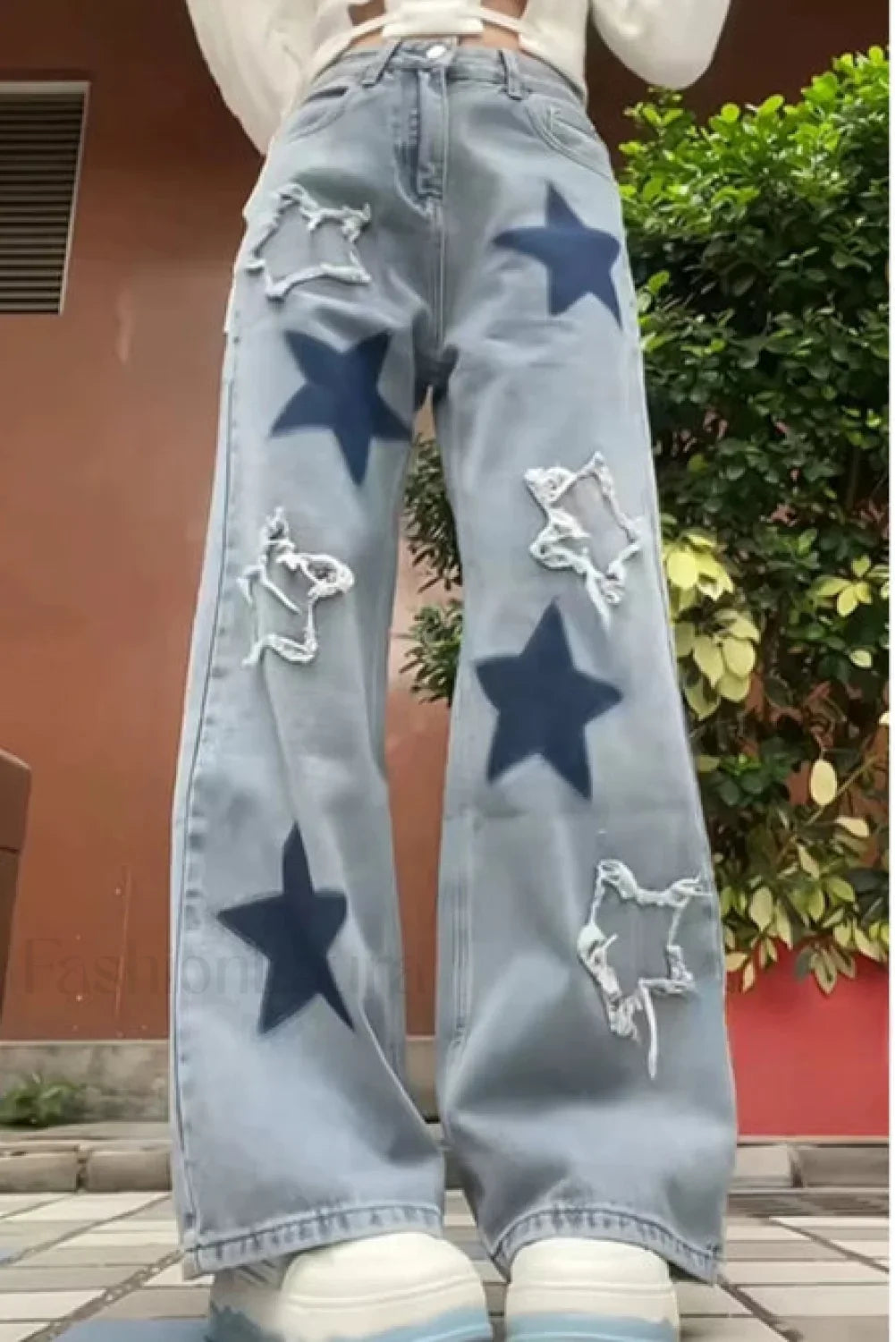 Vintage Star Print Wide Leg Jeans