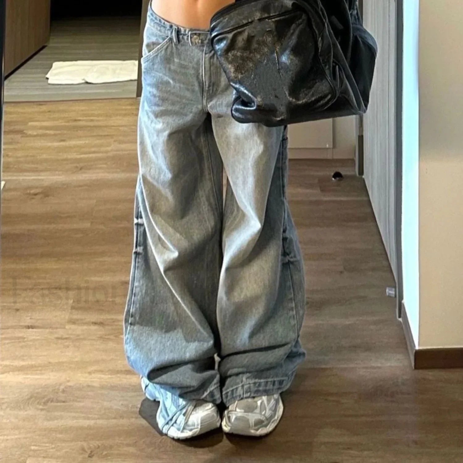 Vintage Straight Graceful Loose Boyfriend Jeans Gray Blue / 2XL women clothing