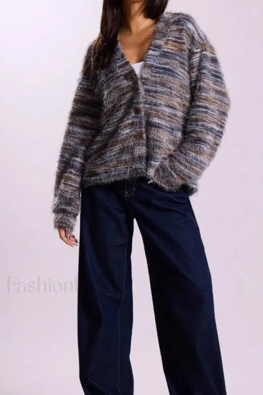 Vintage Stripe V-neck Knit Cardigan