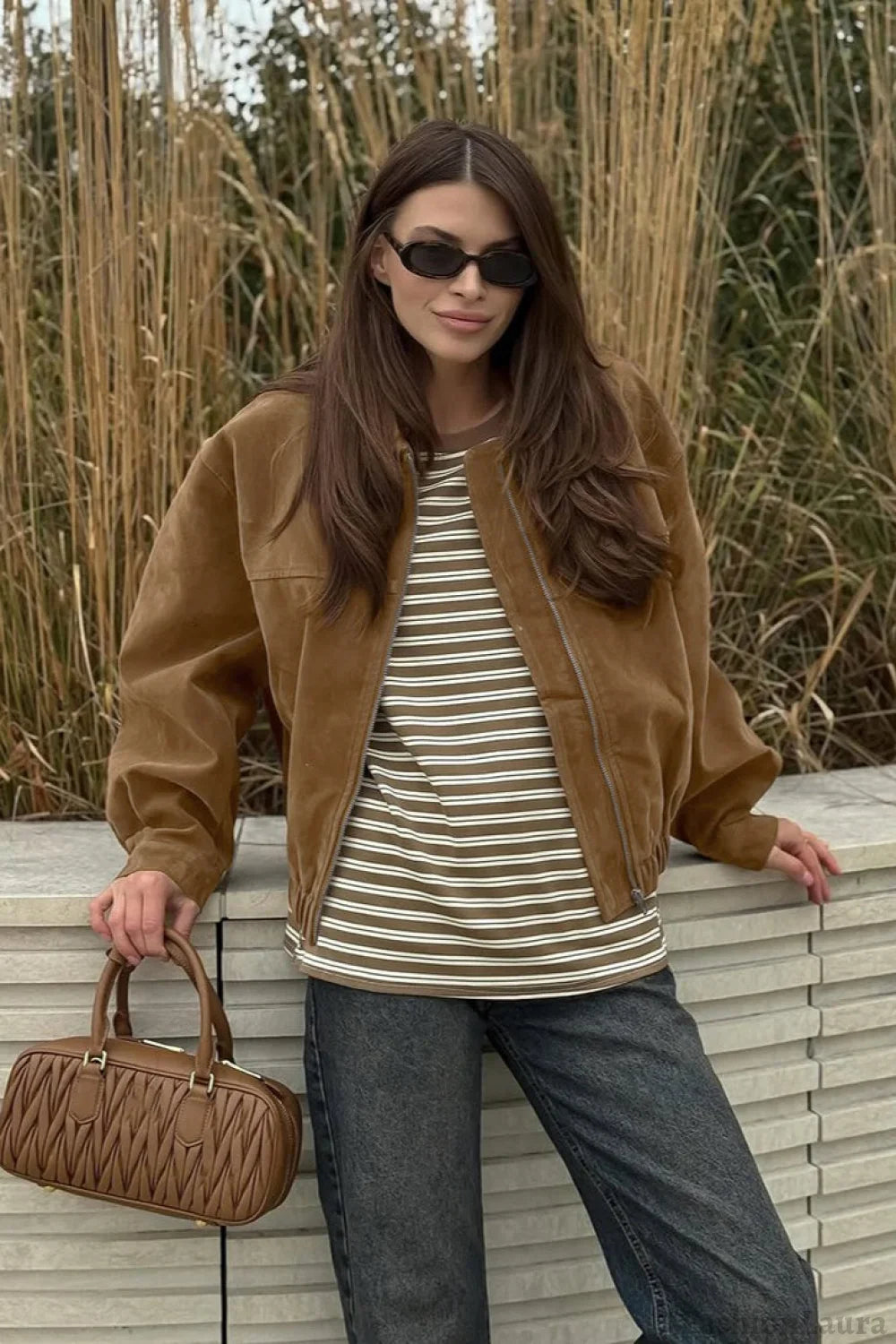 Vintage Suede Zip Front Relaxed Jacket S / Brown