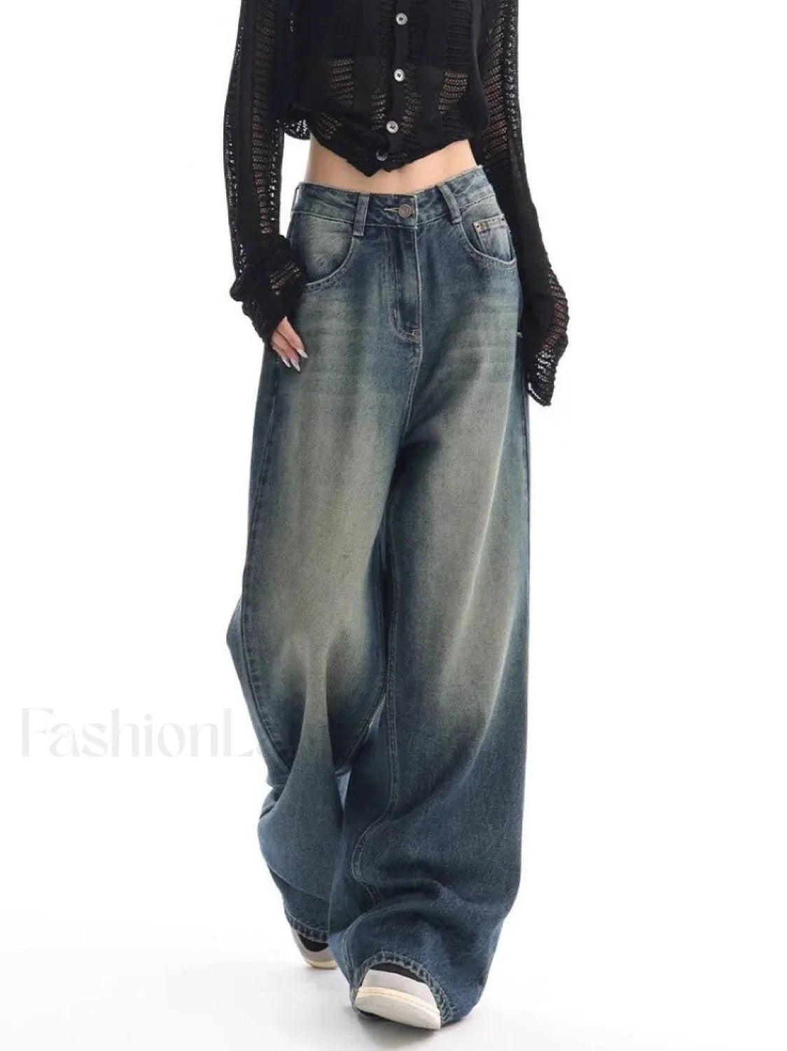 Vintage Wash 90’s Trendy Baggy Boyfriend Jeans Blue / L women clothing