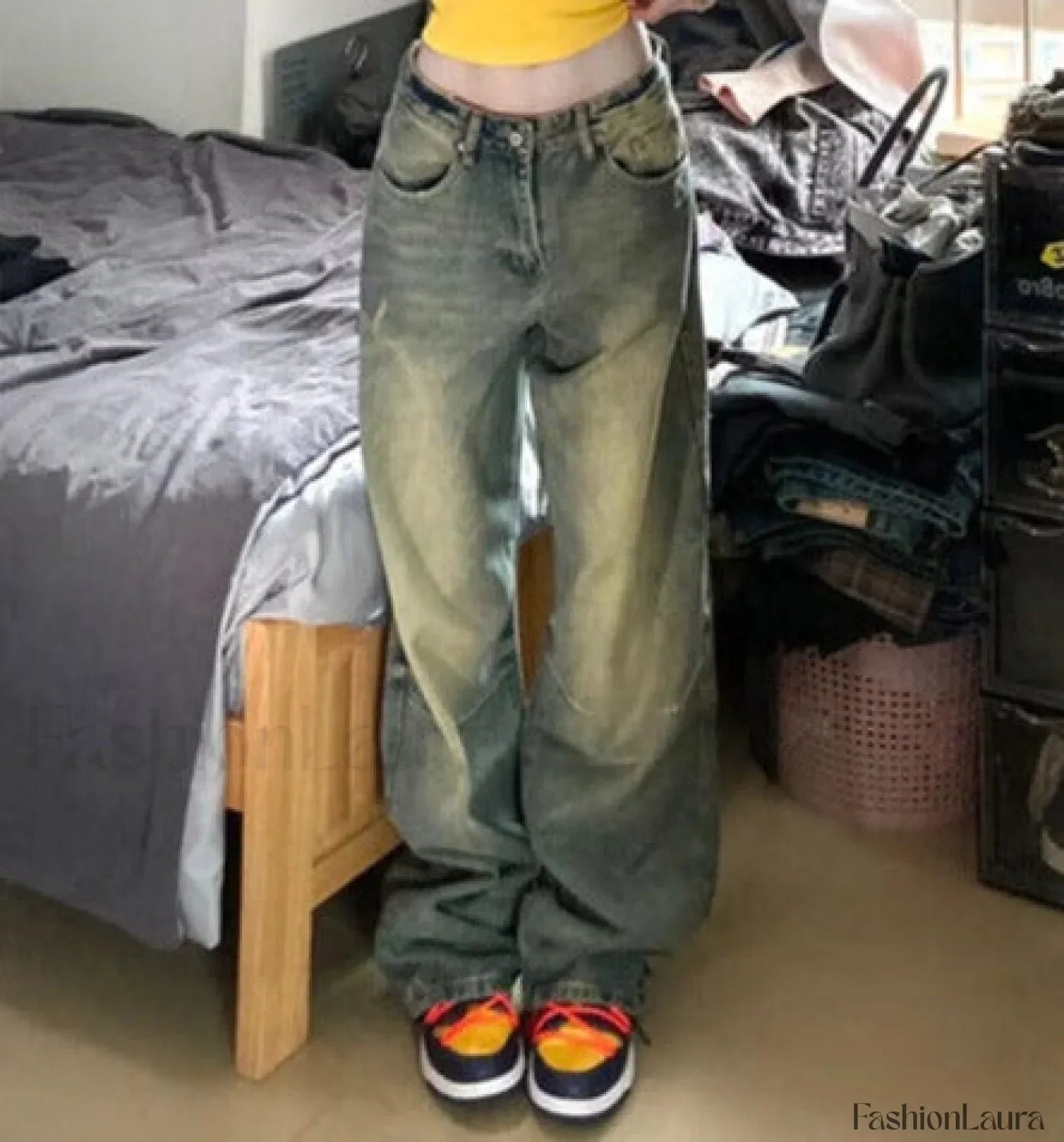 Vintage Wash 90's Trendy Wide Leg Jeans