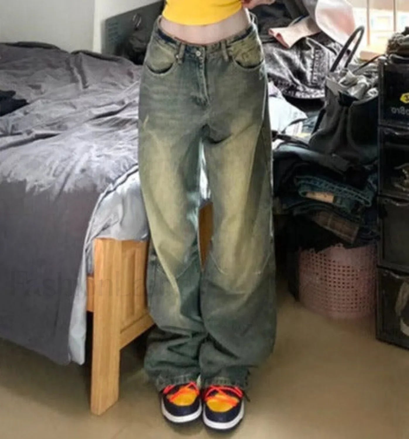 Vintage Wash 90's Trendy Wide Leg Jeans