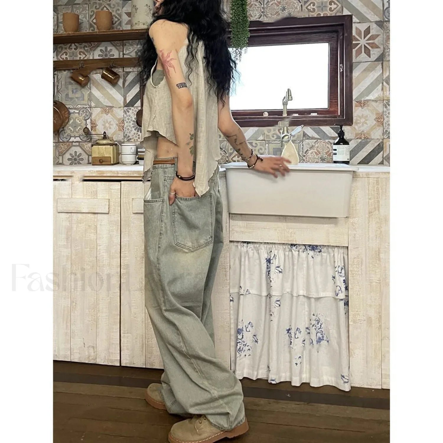 Vintage Washed Mopping Trendy Loose Boyfriend Jeans