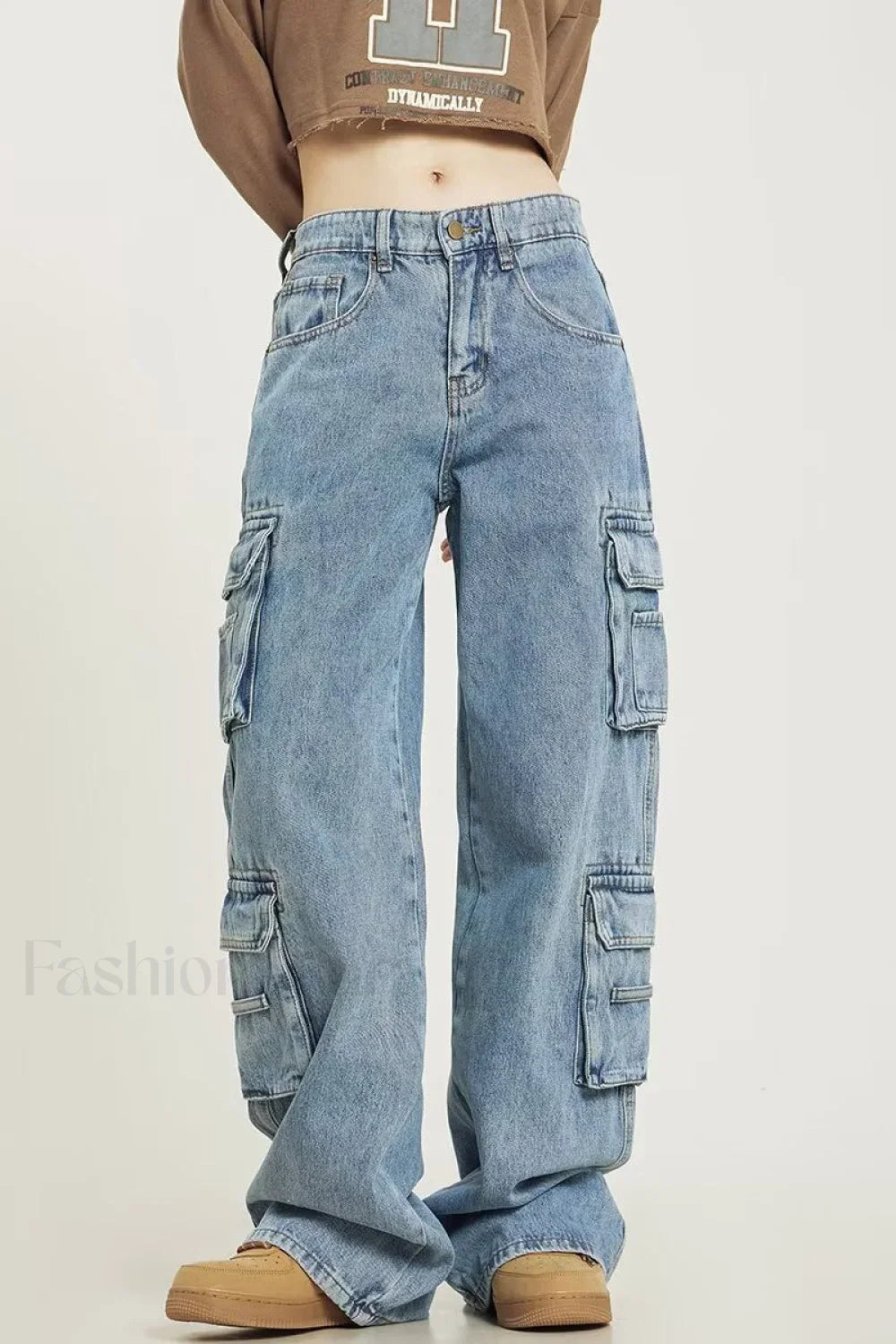Vintage Washed Wide Leg Cargo Jeans