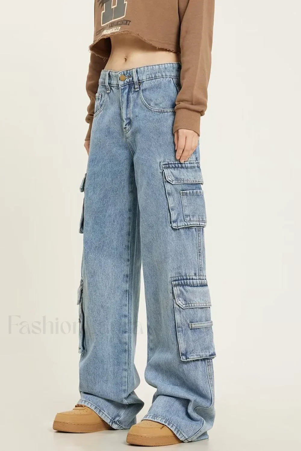 Vintage Washed Wide Leg Cargo Jeans