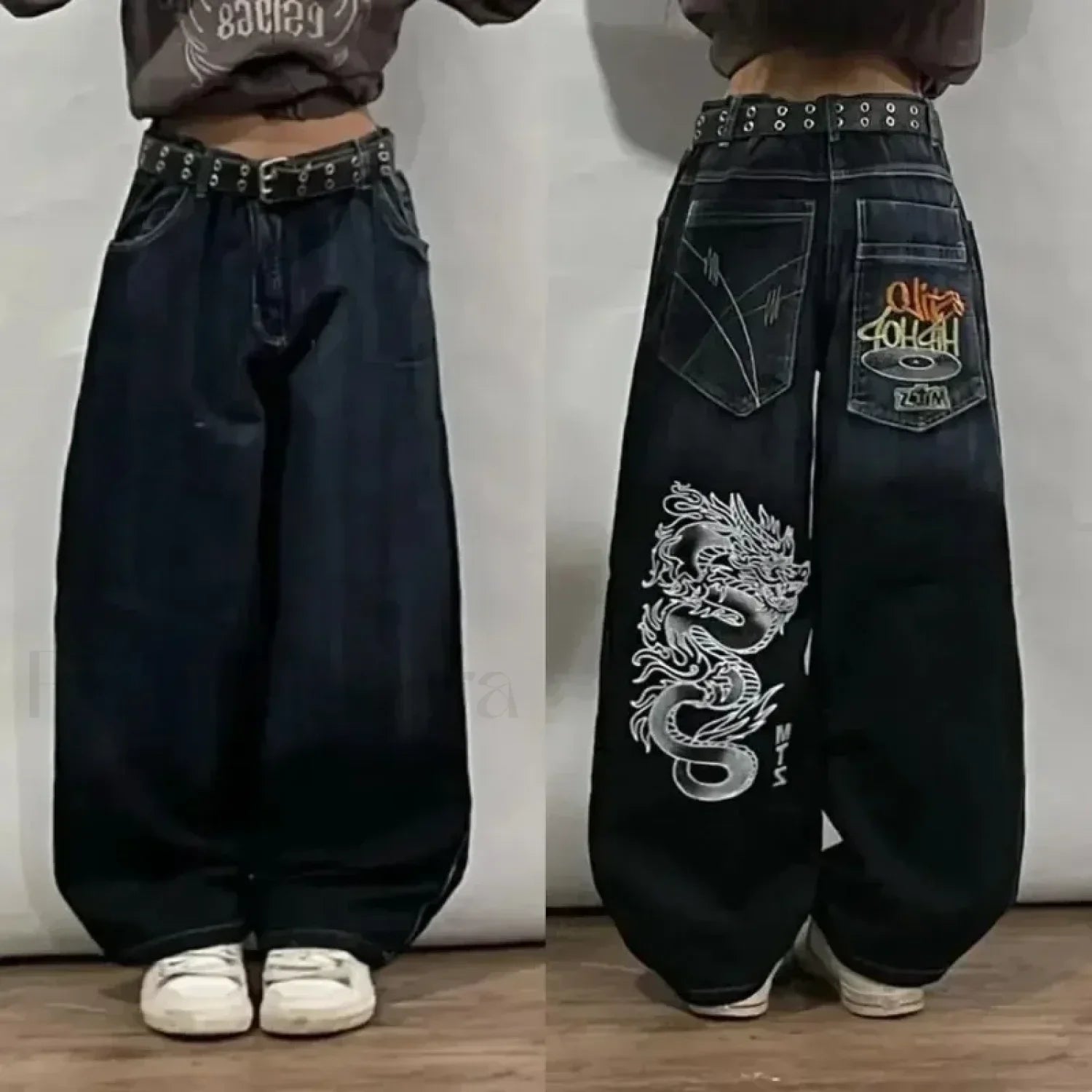 Vintage Wide Leg Baggy Jeans for Men: Y2K Hip Hop Street Style 3 / S