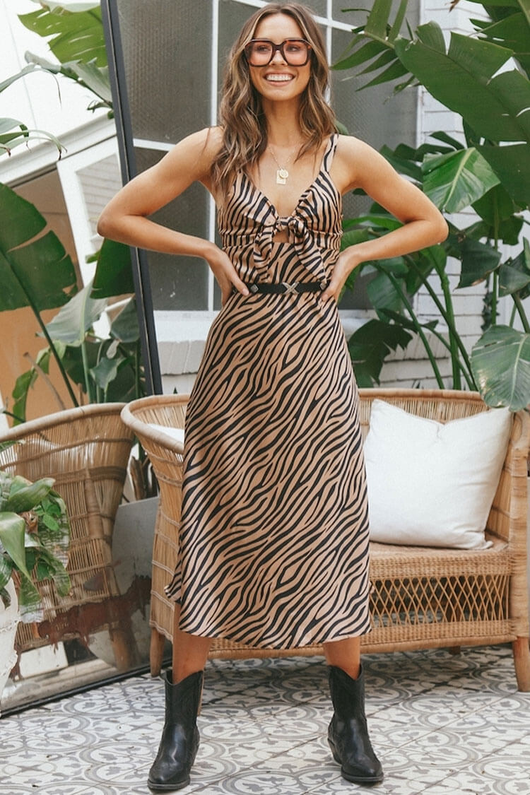 Bow Tie Satin Slip Midi Dress