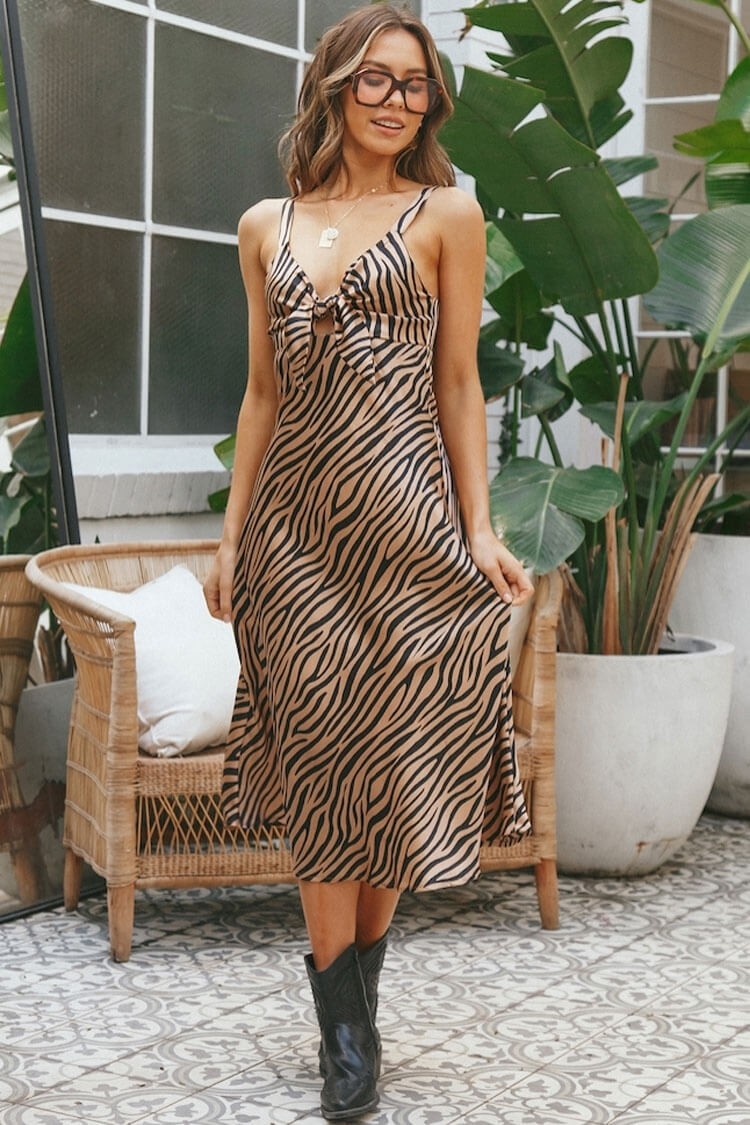 Bow Tie Satin Slip Midi Dress