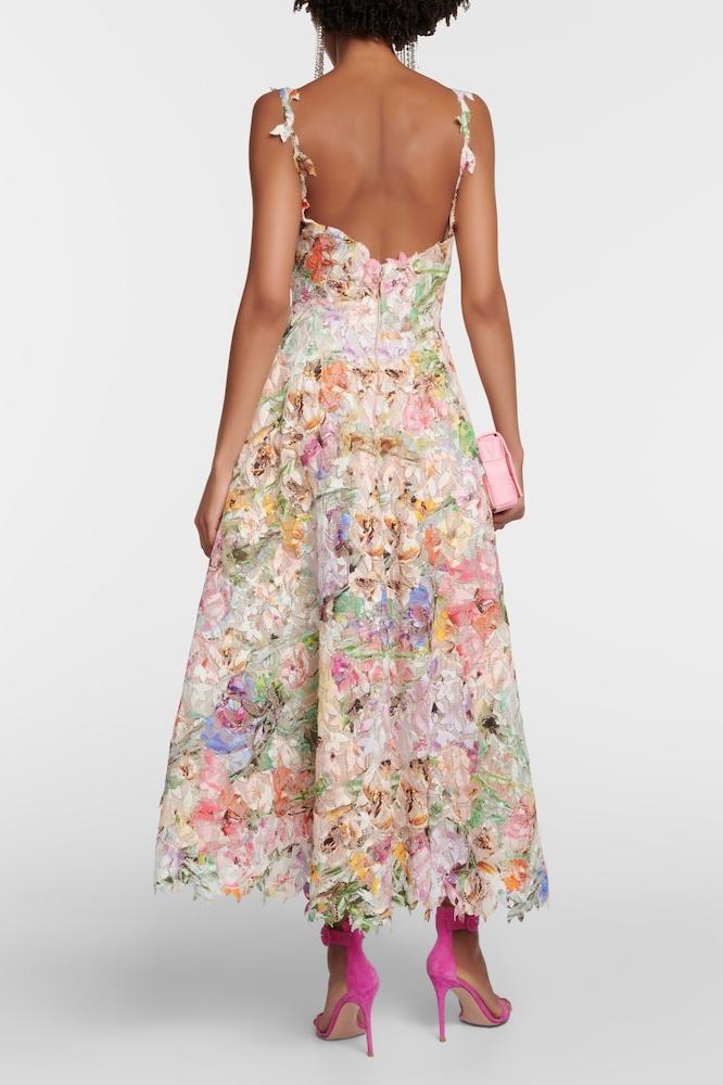 Teodora Timeless Purple Lace Midi Dress with Flower Embroidery Statement Occasion Edit