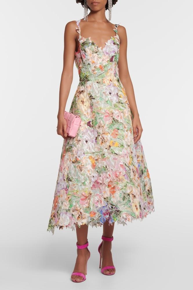Teodora Timeless Purple Lace Midi Dress with Flower Embroidery Statement Occasion Edit