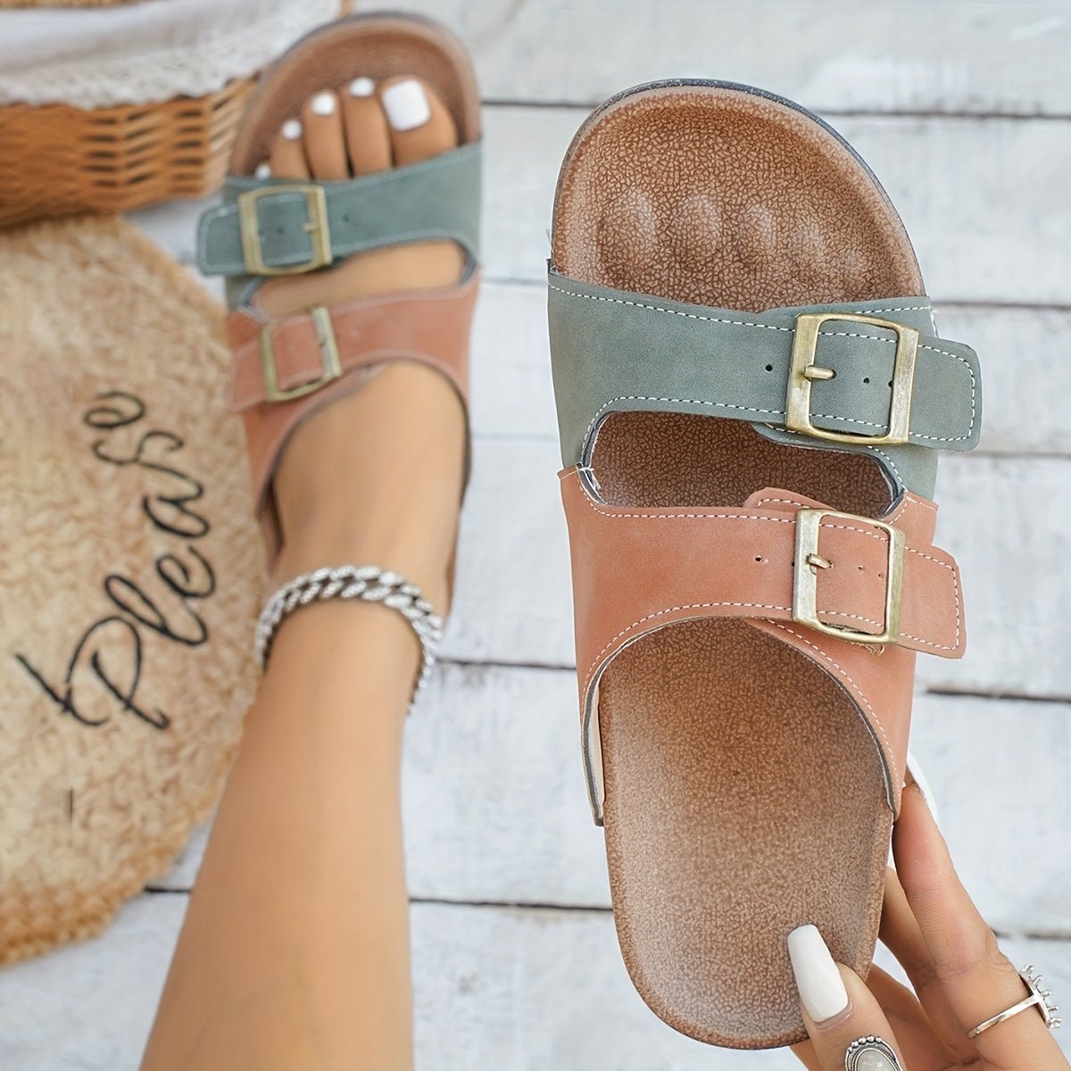 Double Buckle Footbed Slide Sandals 4