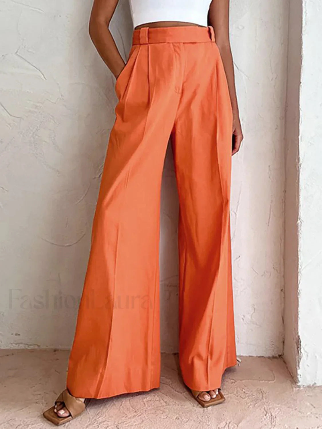 Vitamin C Linen Cotton Wide Leg Pants Orange / XS Pants