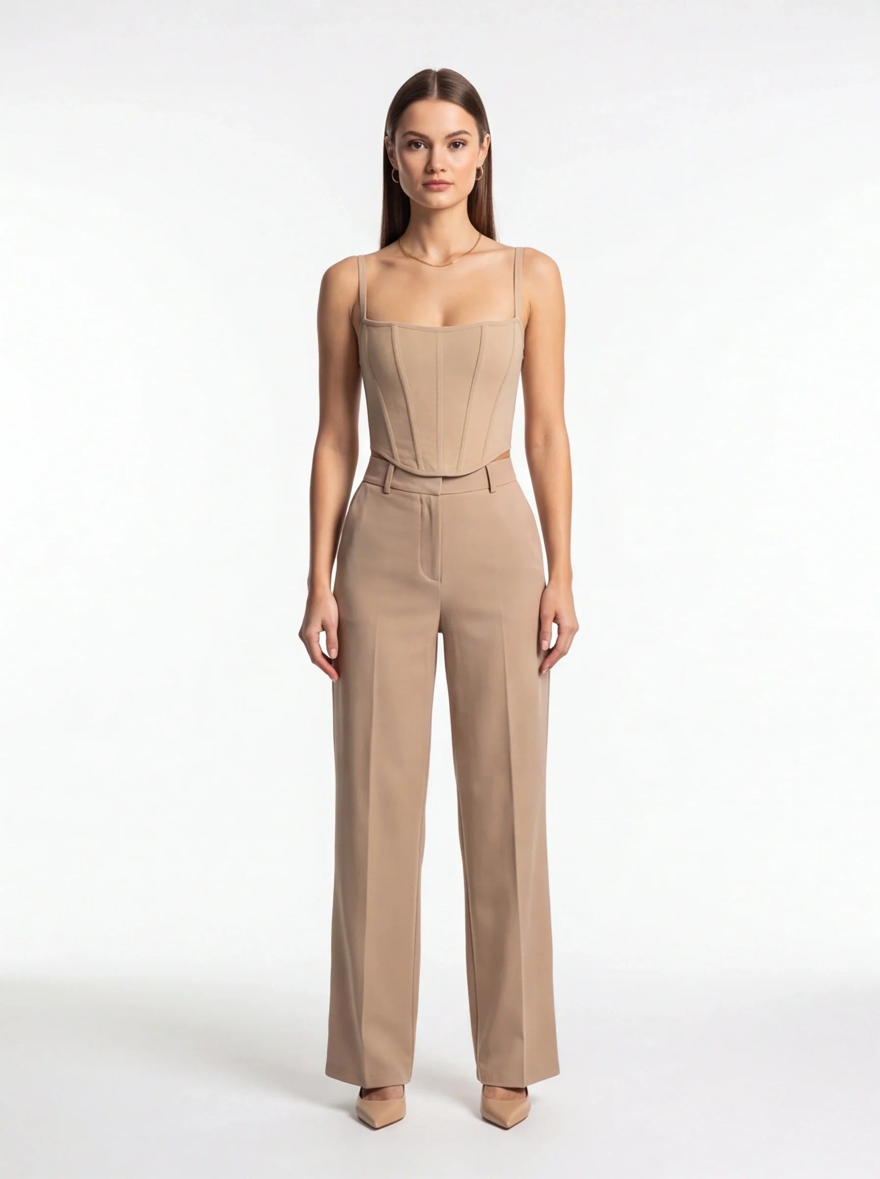 Elegant Sculpted Corset Top with Adjustable Straps and Boning Support