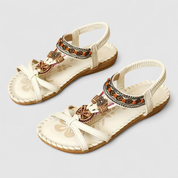 Beaded T-Strap Slingback Flat Sandals