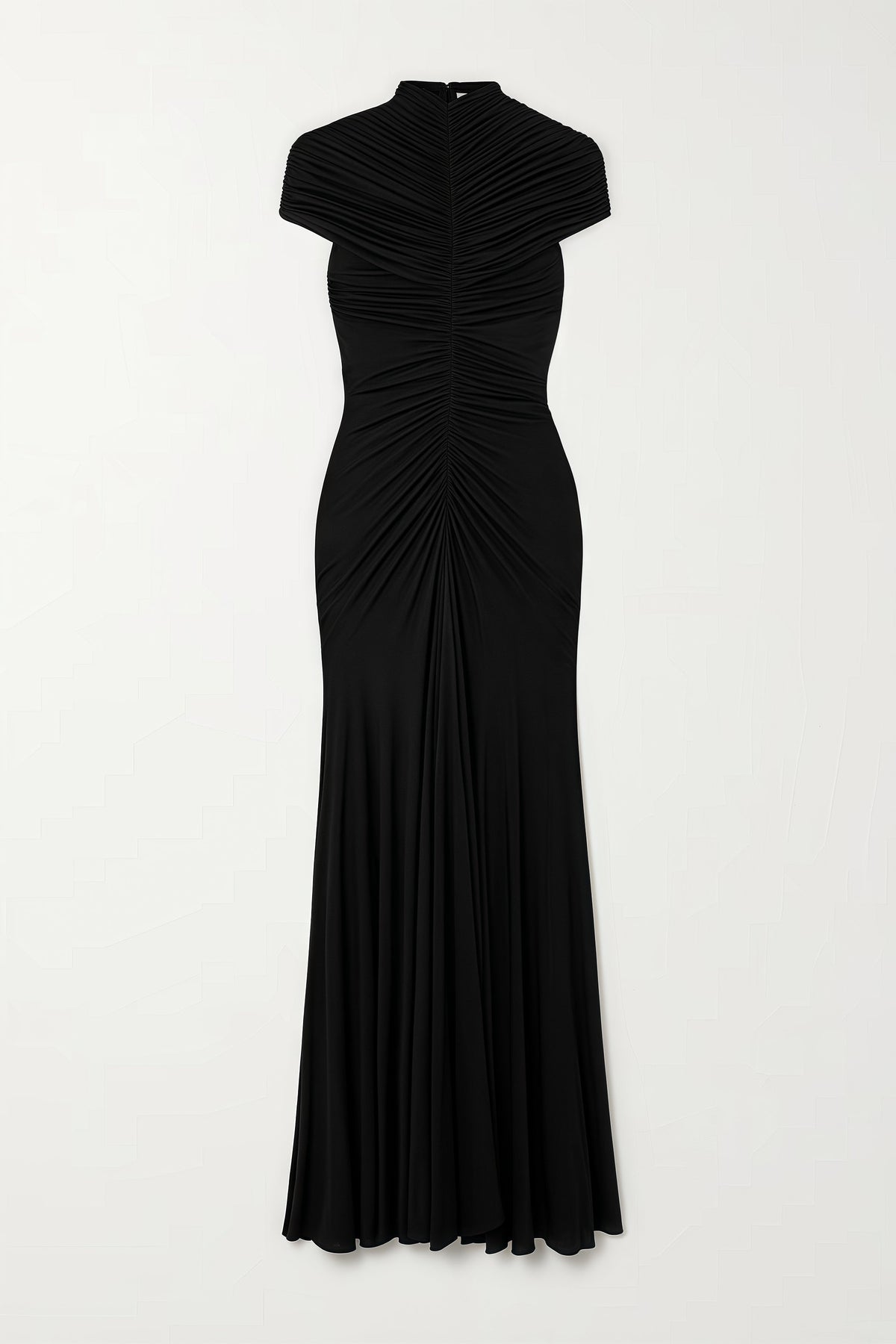 Mock Neck Cap Sleeve Ruched Front Flared Maxi Dress 4