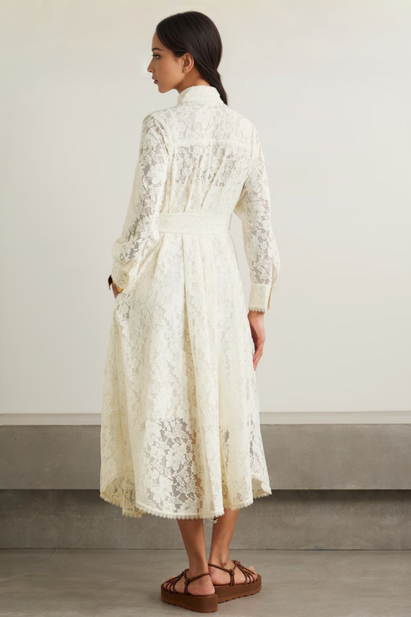 Melis Pleated Corded Lace Midi Dress - View 2