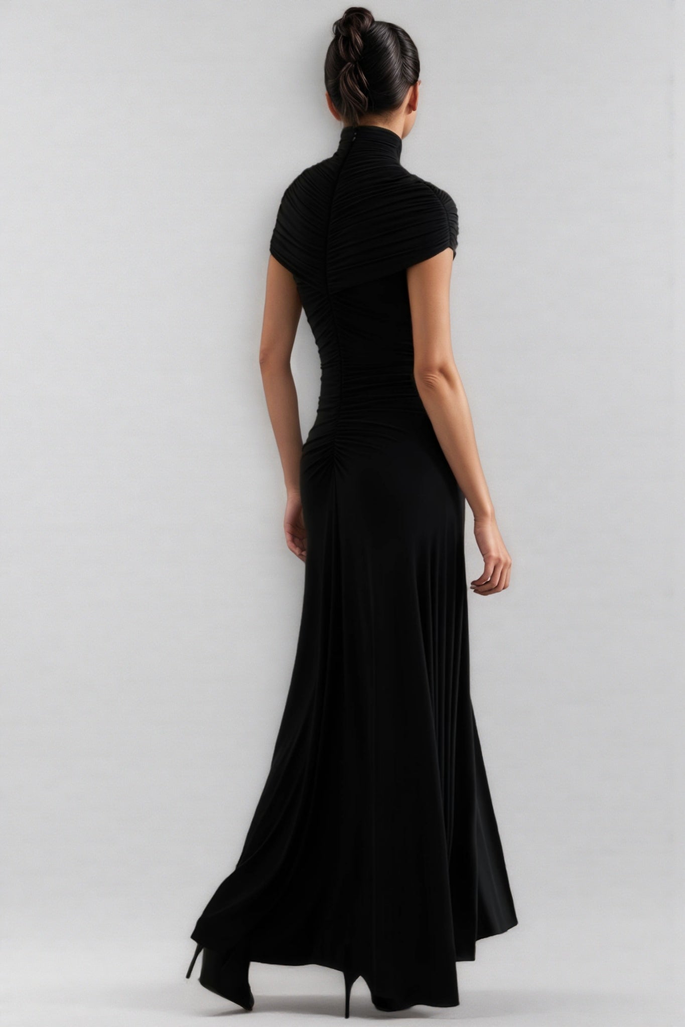 Corake Black Mesh Pleated Maxi Dress - View 2